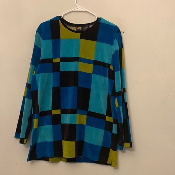 Onque Casuals blue large checked long sleeve tunic Size M NWT - Picture 1 of 8